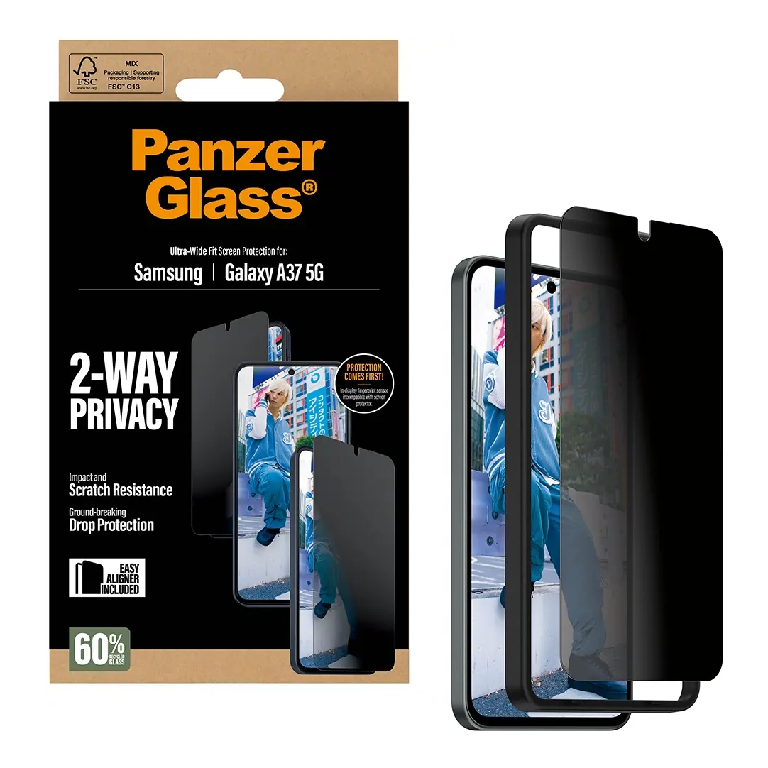 PanzerGlass Ultra Wide Fit Antibakterieller Screen Protector mit Sichtschutz inkl. Applikator für das Samsung Galaxy A37 (5G)