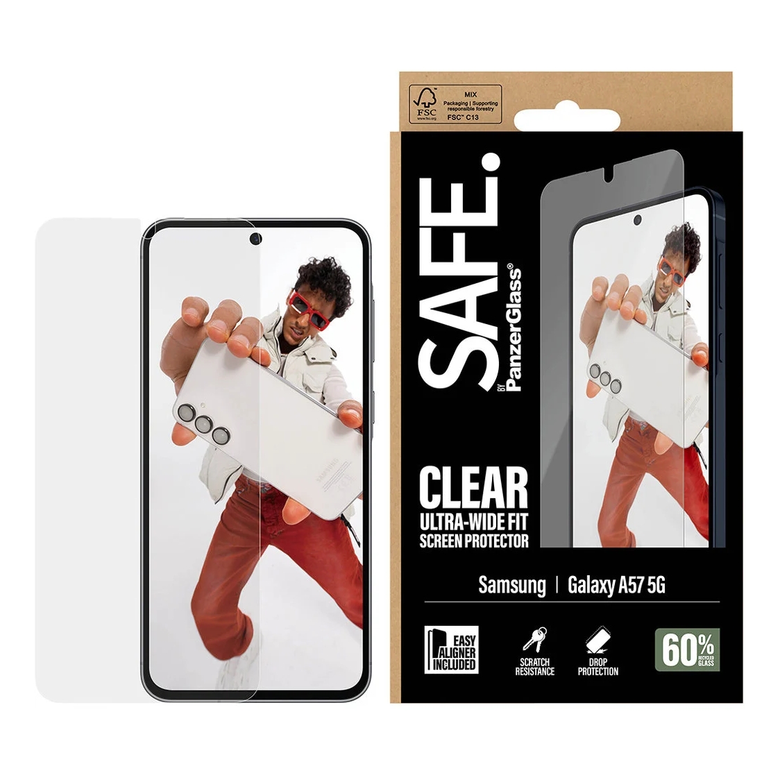 SAFE by PanzerGlass Ultra-Wide Fit Screenprotector inkl. Applikator für das Samsung Galaxy A57 (5G)