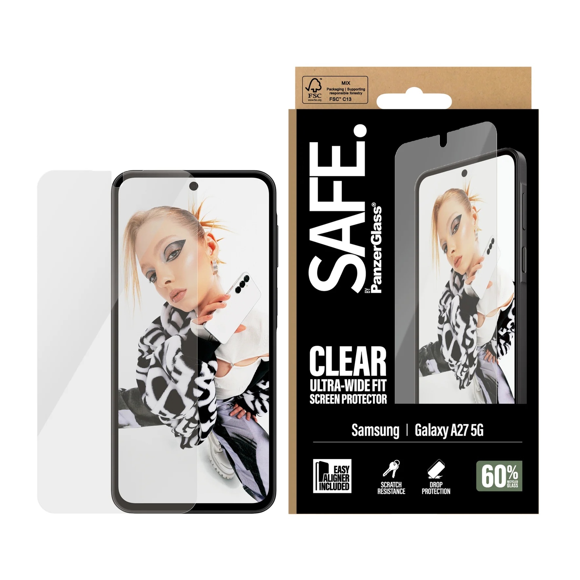 SAFE by PanzerGlass Ultra-Wide Fit Screenprotector inkl. Applikator für das Samsung Galaxy A27 (5G)