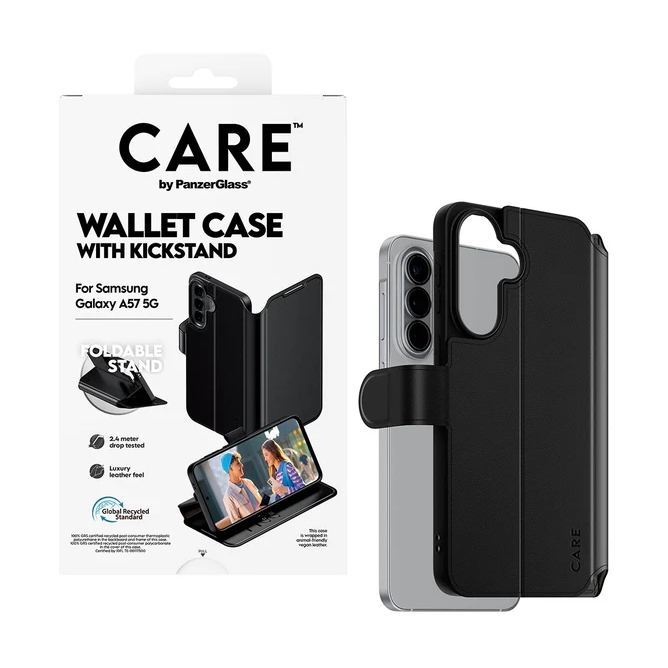 CARE by PanzerGlass Feature Wallet Case w. Kickstand für das Samsung Galaxy A57 (5G) - Schwarz