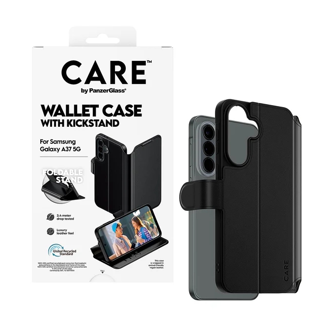 CARE by PanzerGlass Feature Wallet Case w. Kickstand für das Samsung Galaxy A37 (5G) - Schwarz