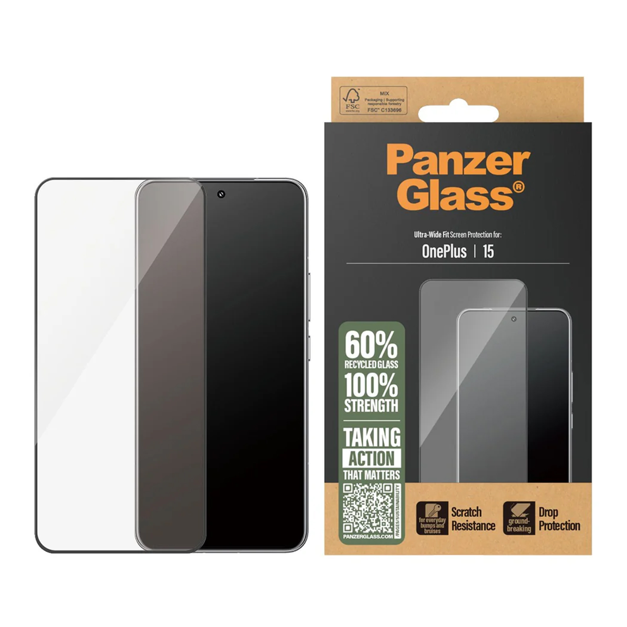 PanzerGlass Ultra-Wide Fit Antibakterieller Displayschutz mit Applikator für das OnePlus 15