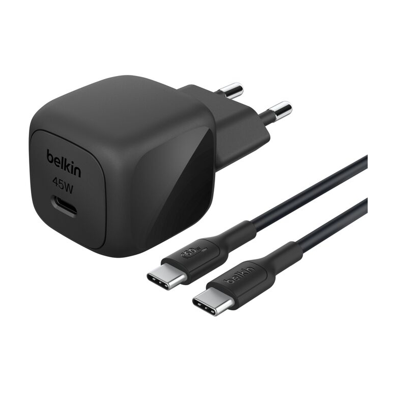 Belkin BoostCharge Kompakte USB-C-Ladegerät 25W mit USB-C-auf-USB-C-Kabel - 1 Meter - Schwarz