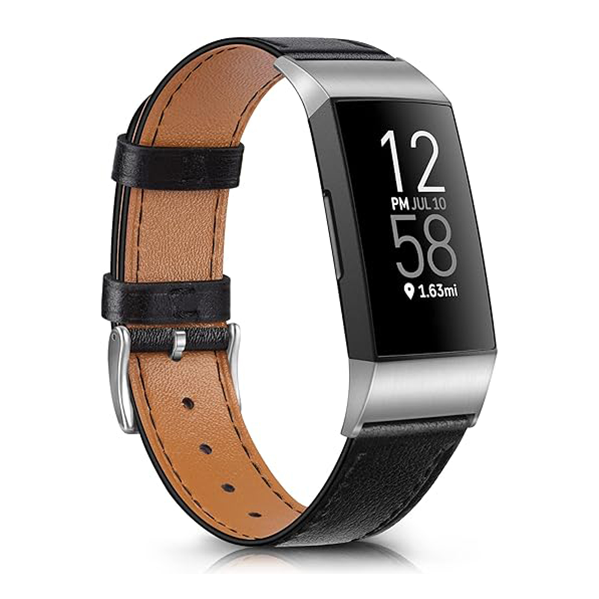 Leather Armband für Fitbit Charge 3 / 4 - Größe L - Schwarz