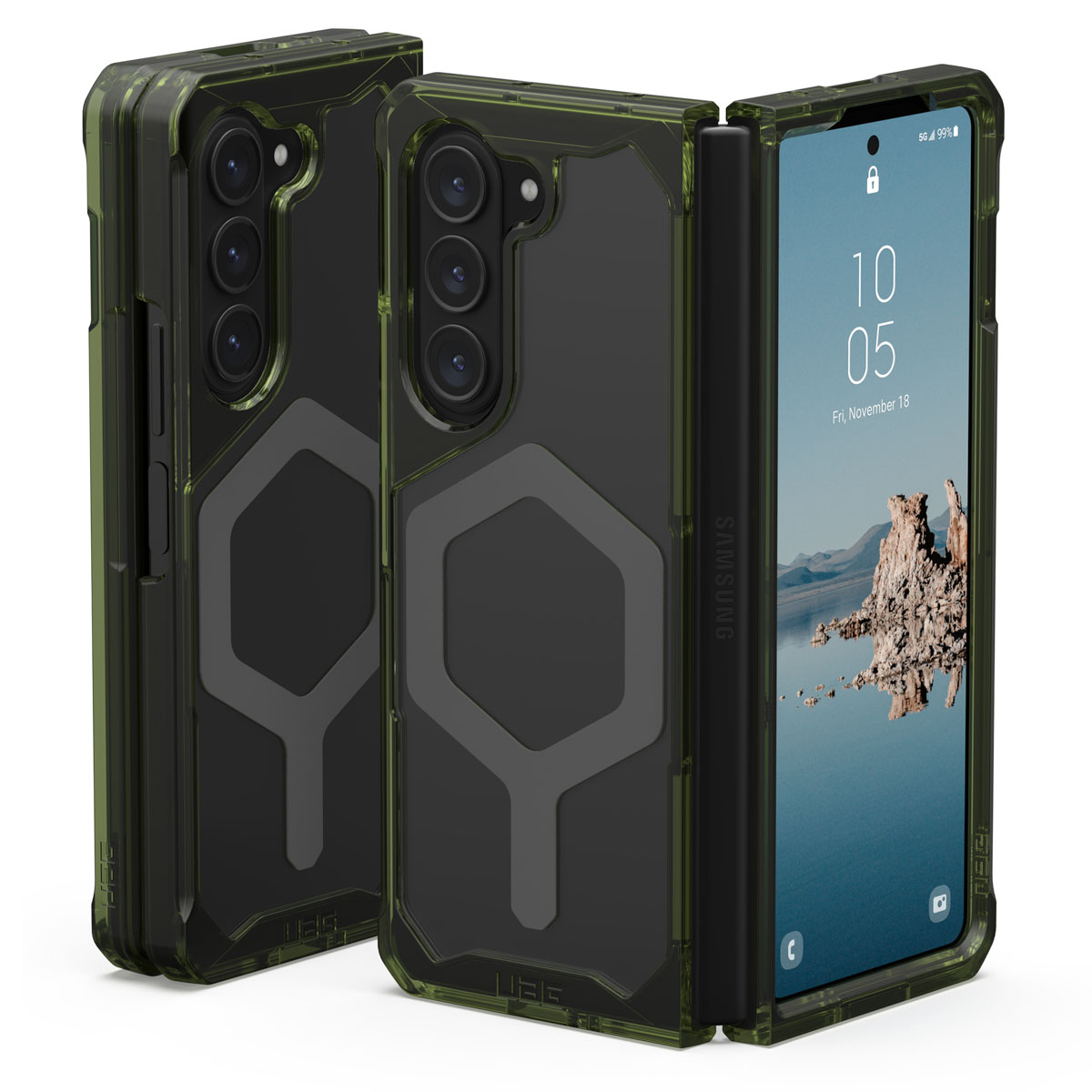 Plyo Pro Case Backcover Samsung Galaxy Z Fold5 Olive-Grün Space Grau MagSafe kompatibel Stoßfest