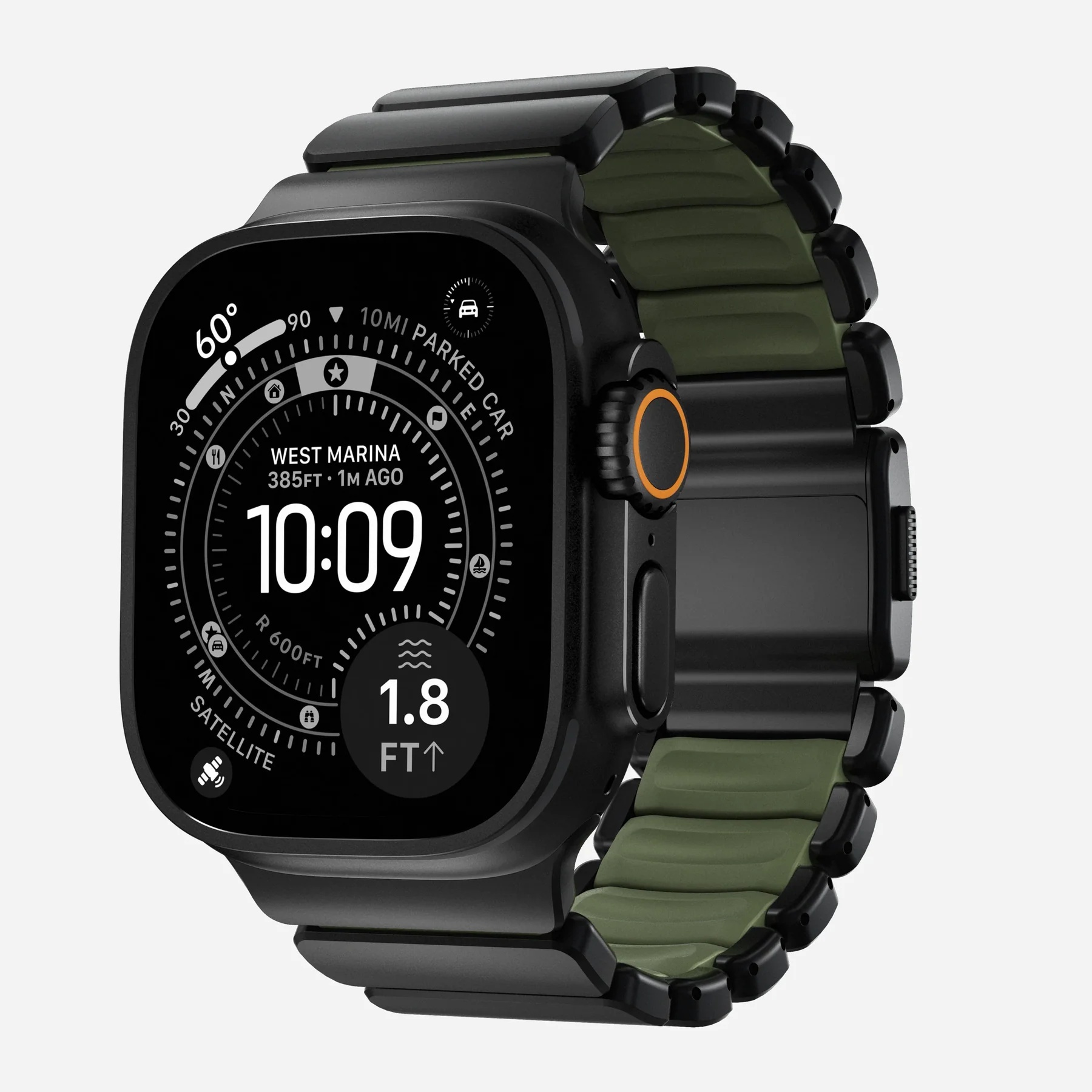 Nomad Stratos Armband für Apple Watch | 44/45/46/49 mm - Forest Green / Black Titanium