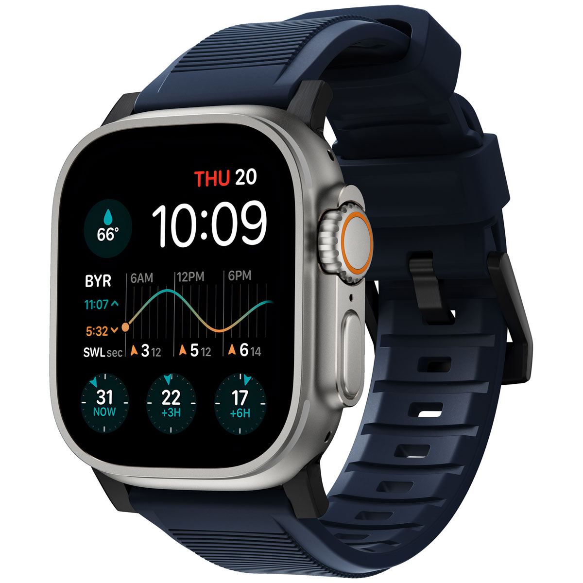 Nomad Robustes Armband FKM für Apple Watch | 44/45/46/49 mm - Zwart / Blauw