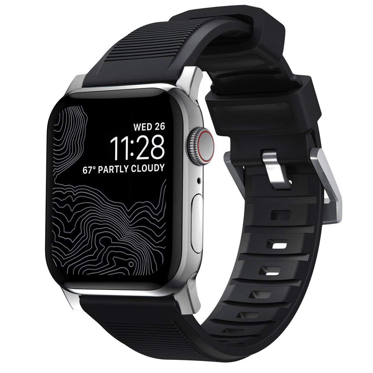 Nomad Robustes Armband FKM für  Apple Watch | 44/45/46/49 mm - Silber / Schwarz