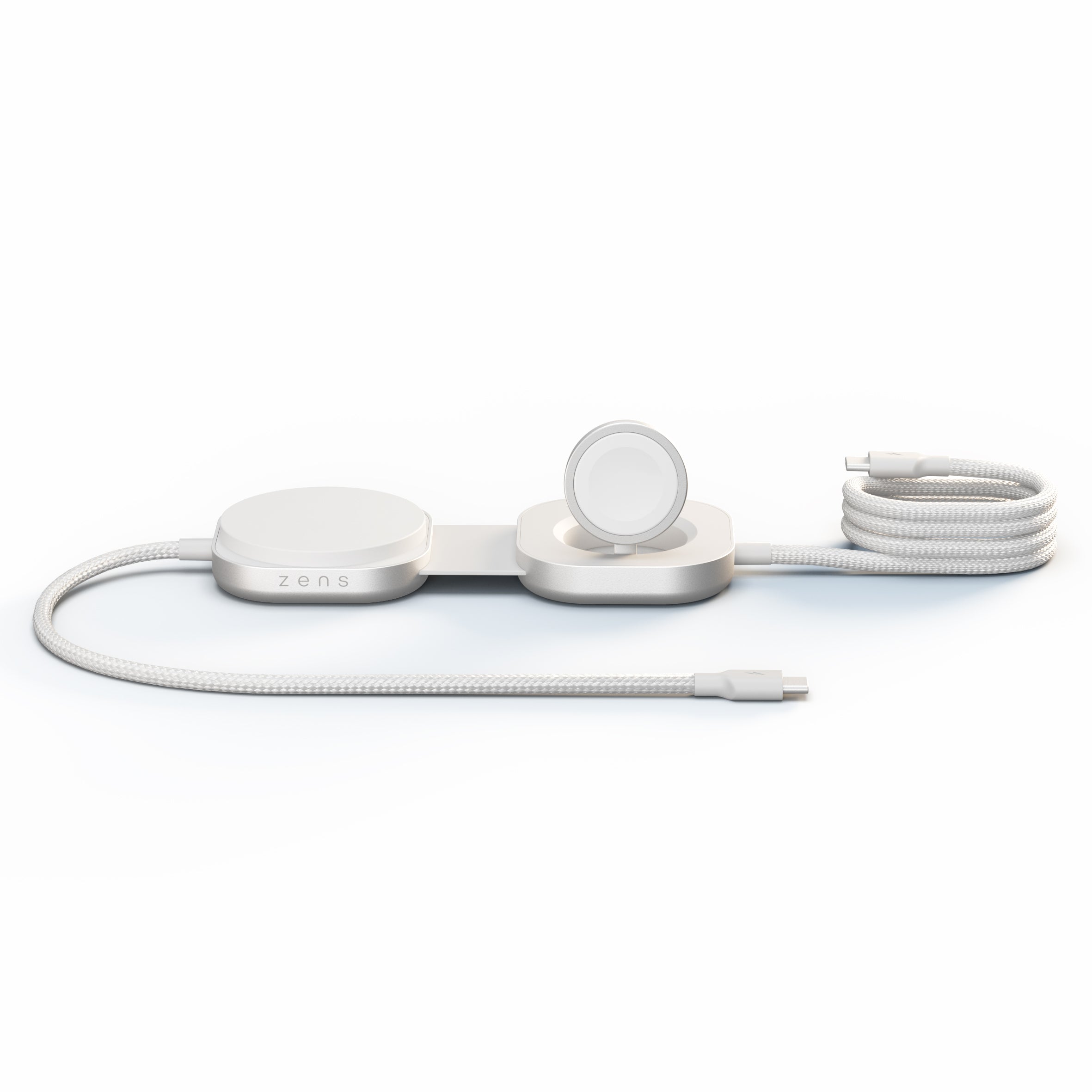 Zens Pro 3 USB-C-Kabel mit kabellosem Ladegerät für Telefon / Earbuds / Apple Watch – MagSafe und Qi2 – Weiß