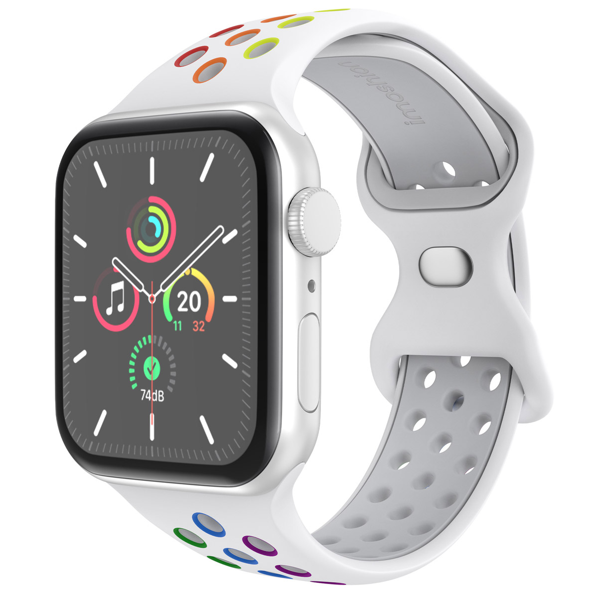 imoshion Silikon Sport⁺ Armband für Apple Watch | 44/45/46/49 mm - Größe S/M - White Rainbow