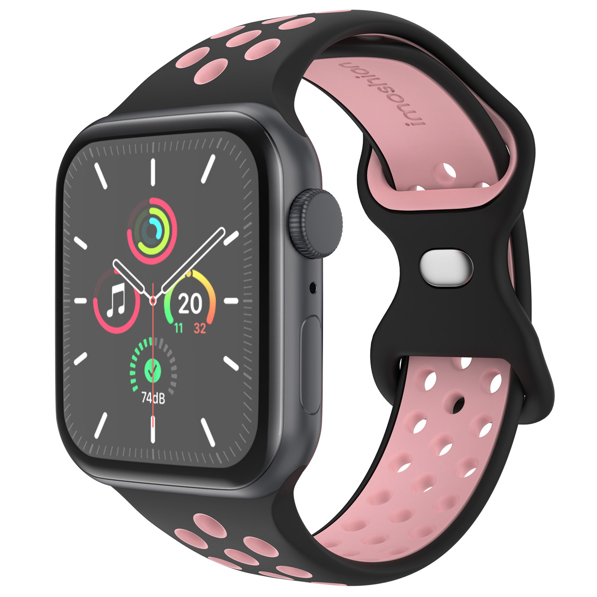 imoshion Silikon Sport⁺ Armband für Apple Watch | 44/45/46/49 mm - Größe M/L - Black & Pink