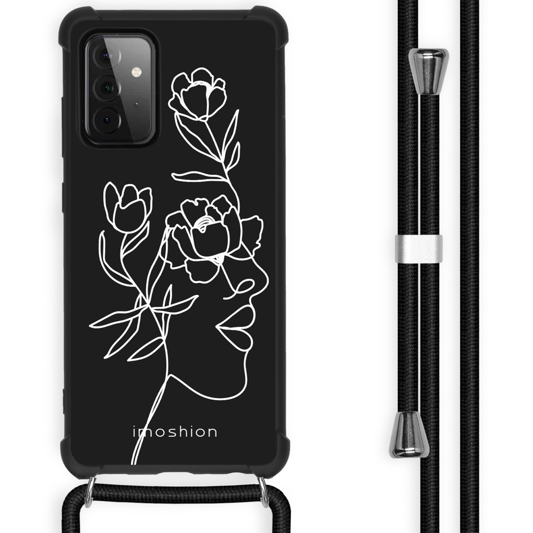 imoshion Design Hülle mit Band für das Samsung Galaxy A72 - Woman Flower Black