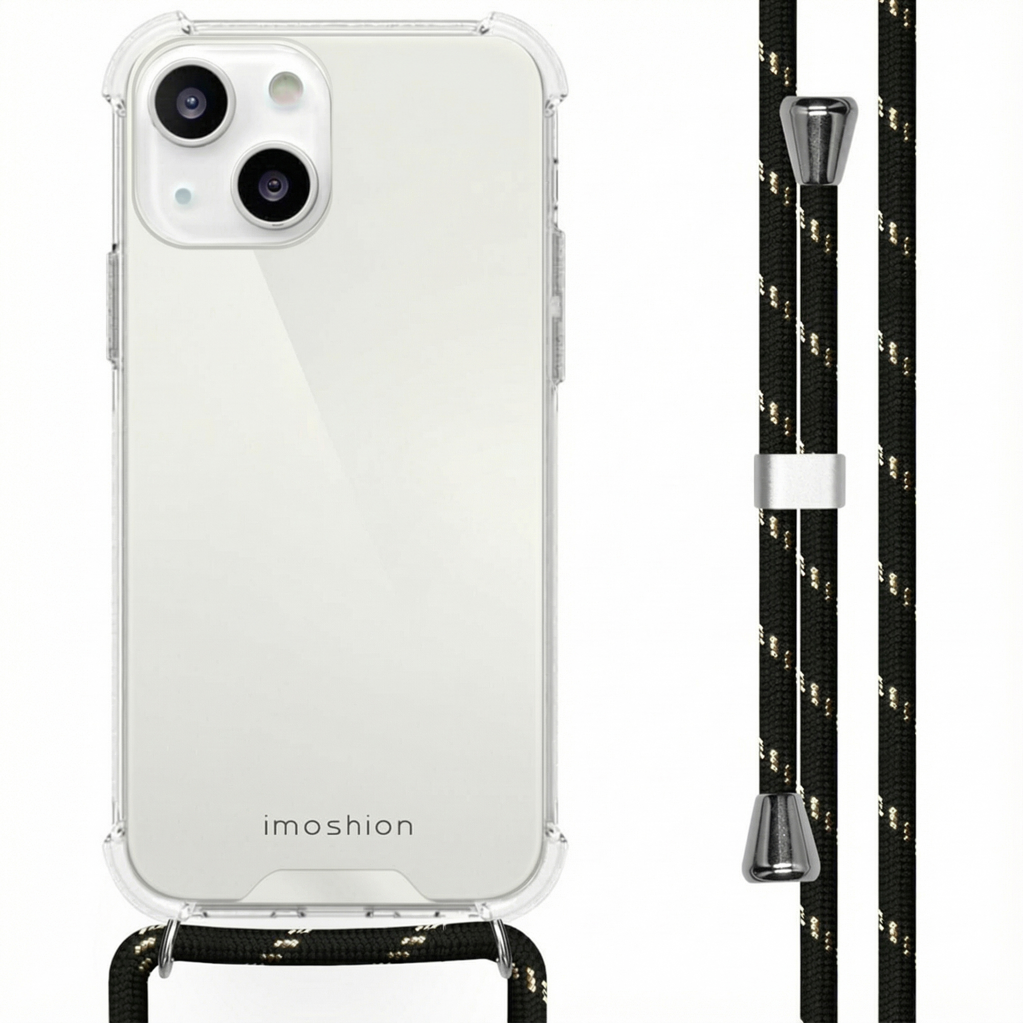 imoshion Transparentes Backcover mit Band für das Apple iPhone 13 - Schwarz & Gold