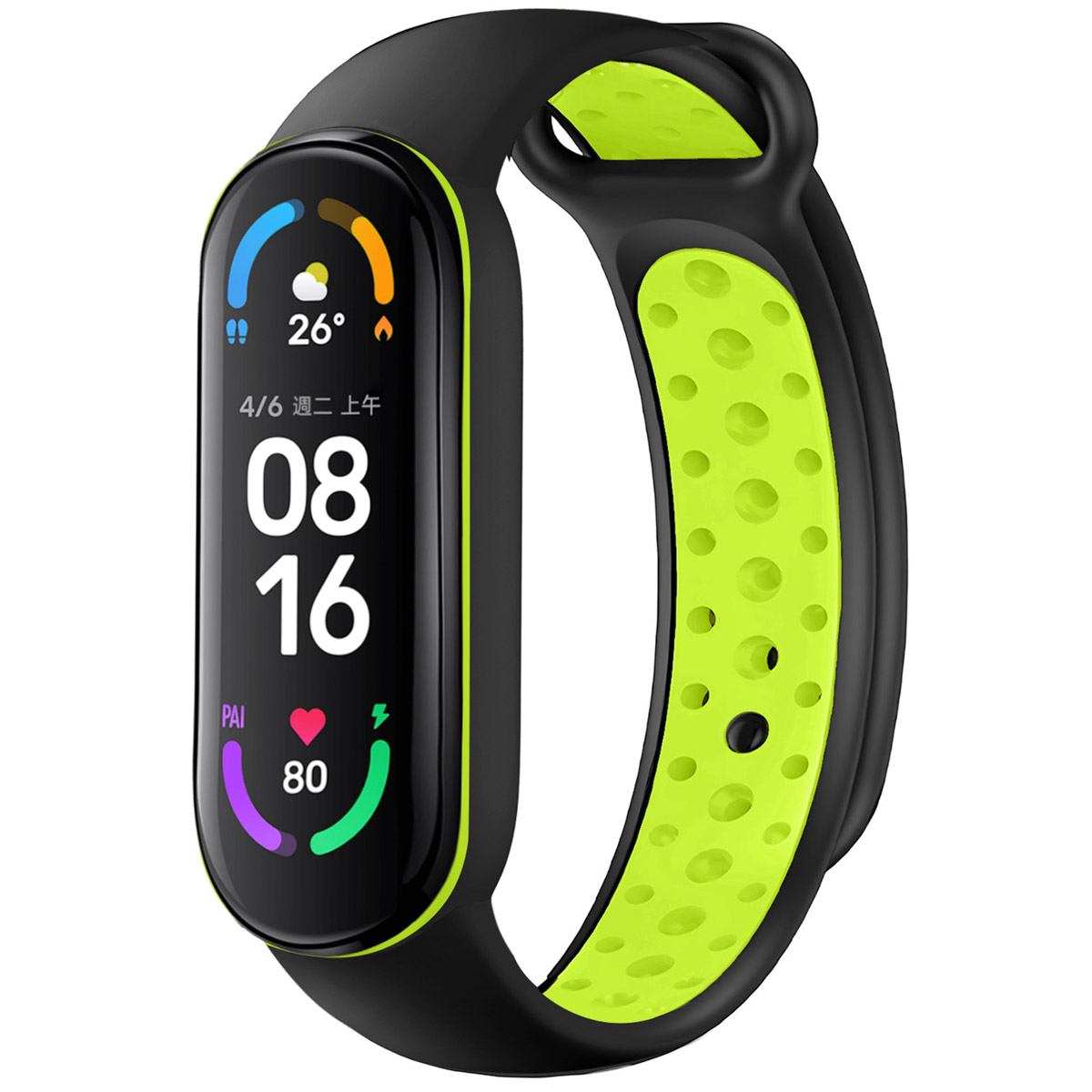 imoshion Sport Silikonarmband für  Xiaomi Mi Band 5 / 6 - Black & Lime