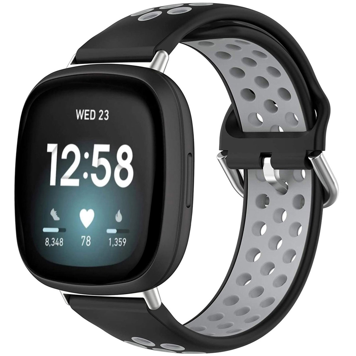 imoshion Sport Silikonarmband für Fitbit Versa 4 / 3 / Sense (2) - Black / Grey