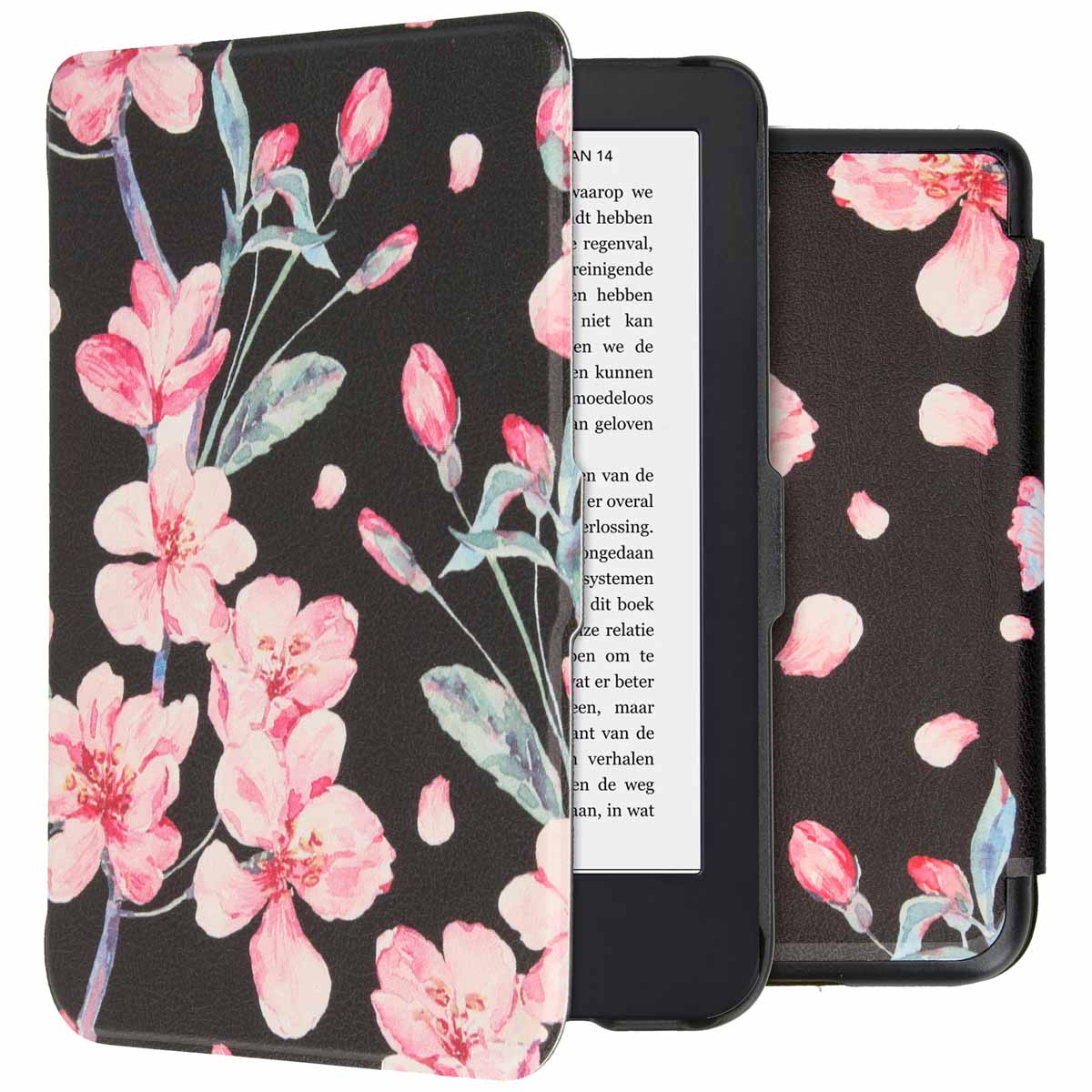 imoshion Design Slim Hard Case Klapphülle für das Kobo Clara 2E / Tolino Shine 4 - Blossom Watercolor Black