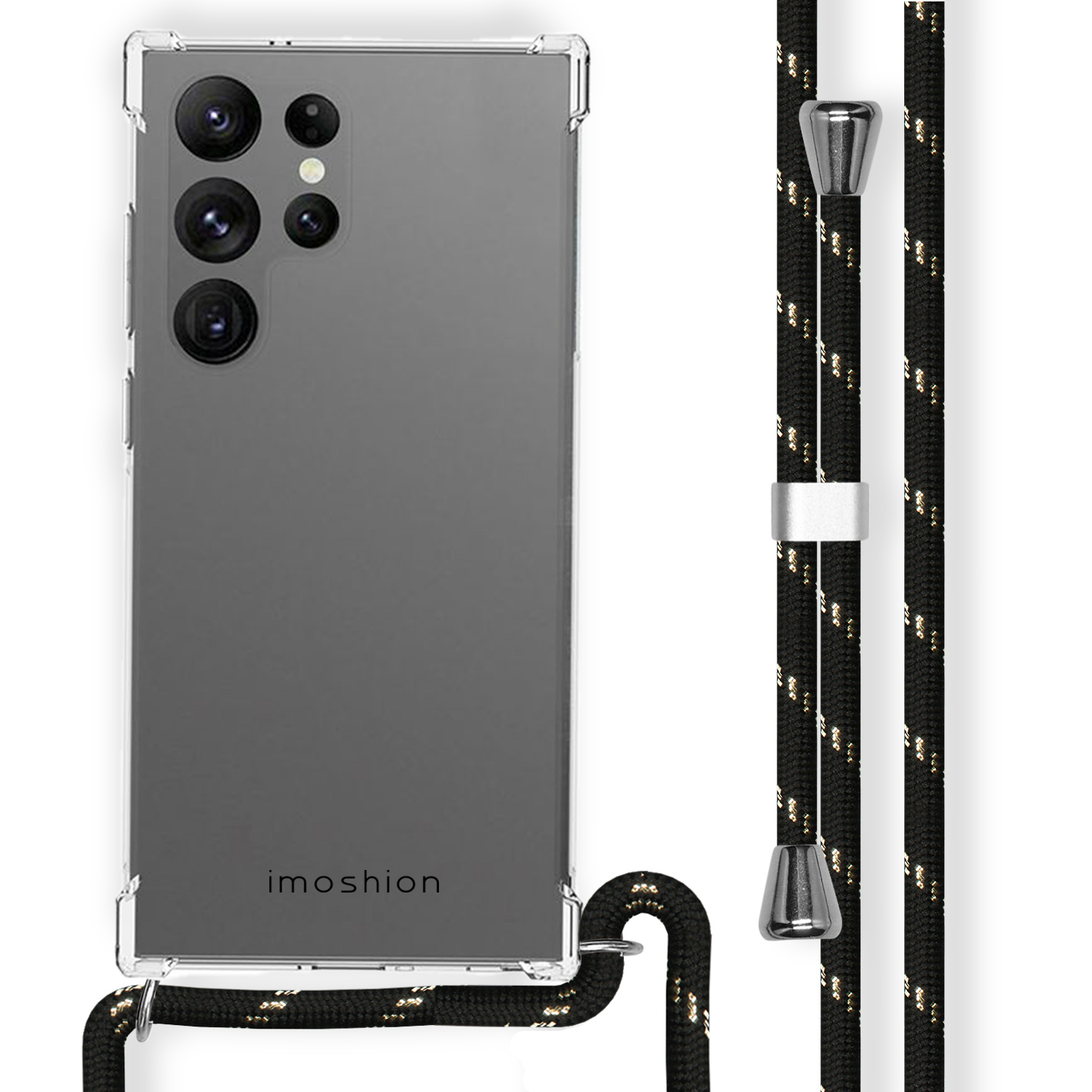imoshion Transparentes Backcover mit Band für das Samsung Galaxy S23 Ultra - Schwarz & Gold