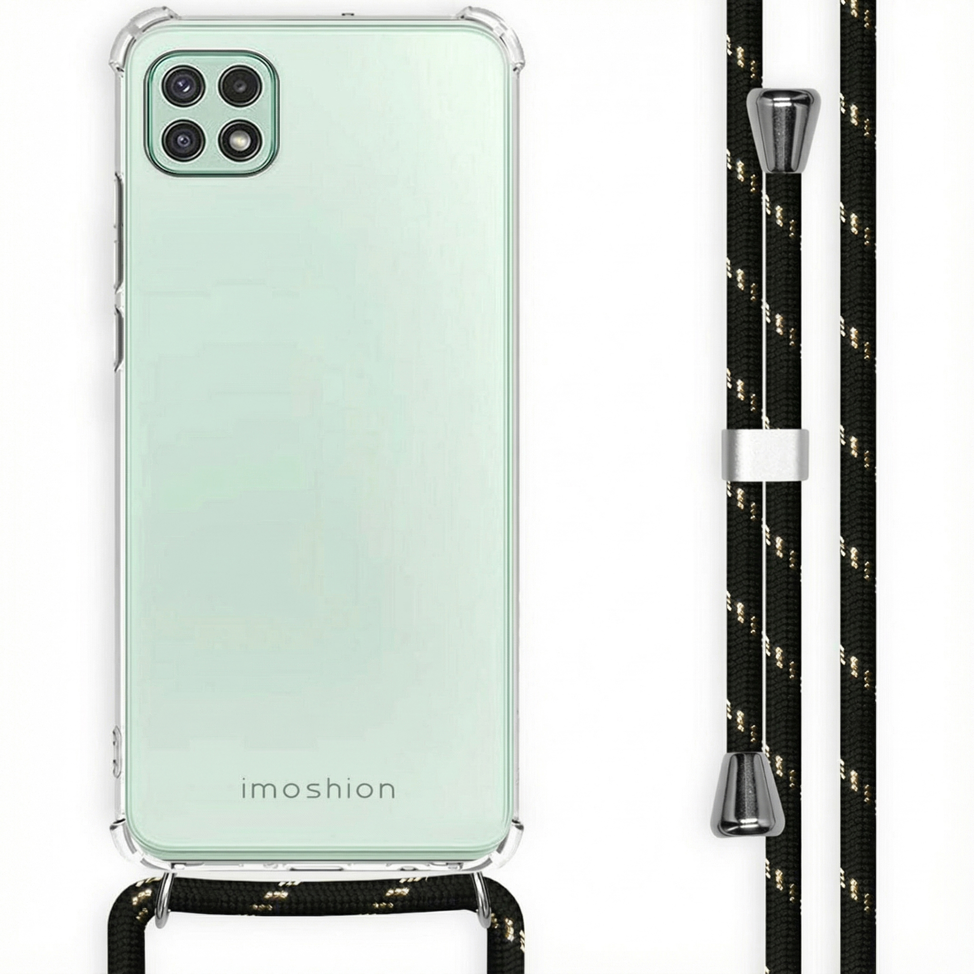 imoshion Transparentes Backcover mit Band für das Samsung Galaxy A22 (5G) - Schwarz & Gold