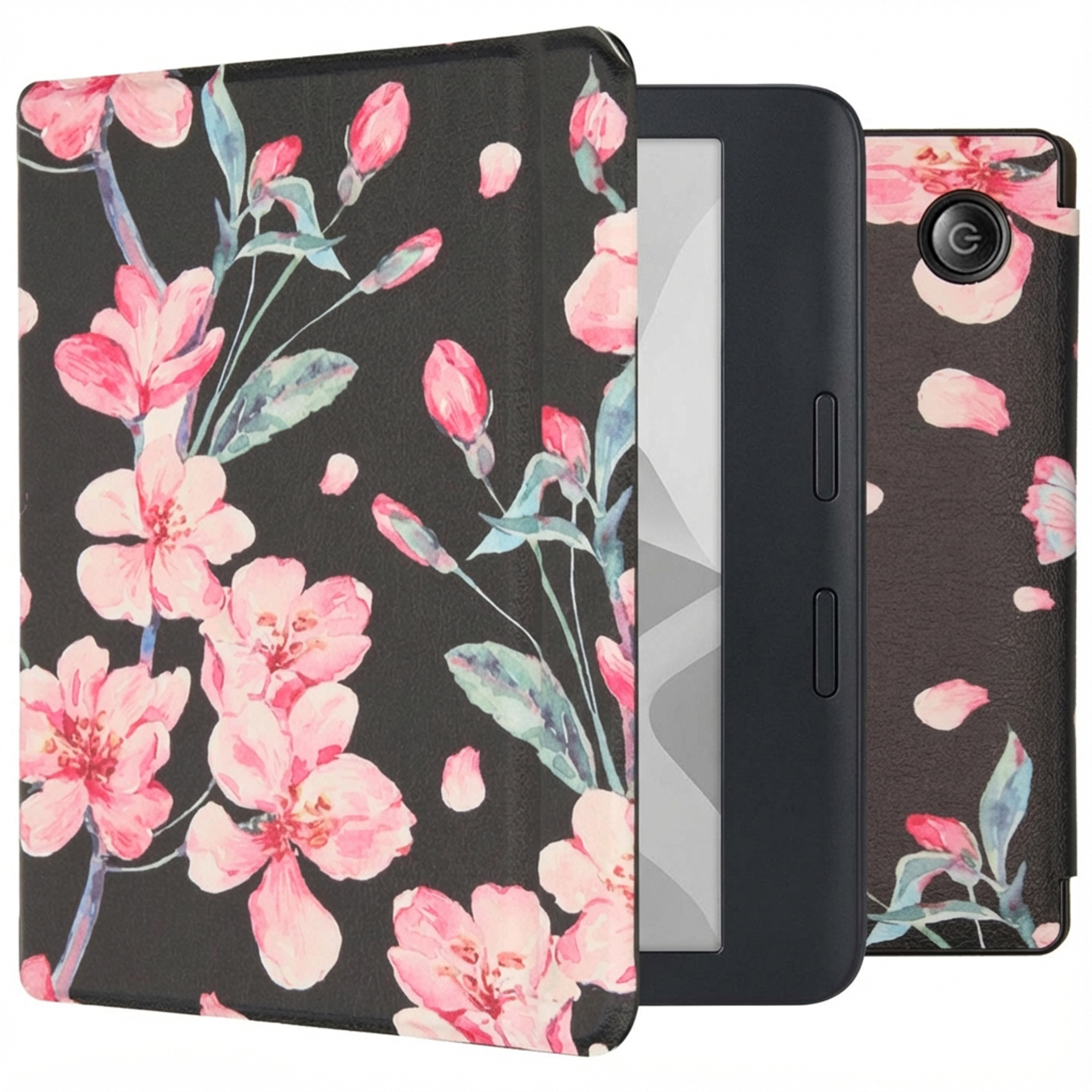 imoshion Design Slim Hard Case Sleepcover mit Stand für das Kobo Libra H2O - Blossom Watercolor Black