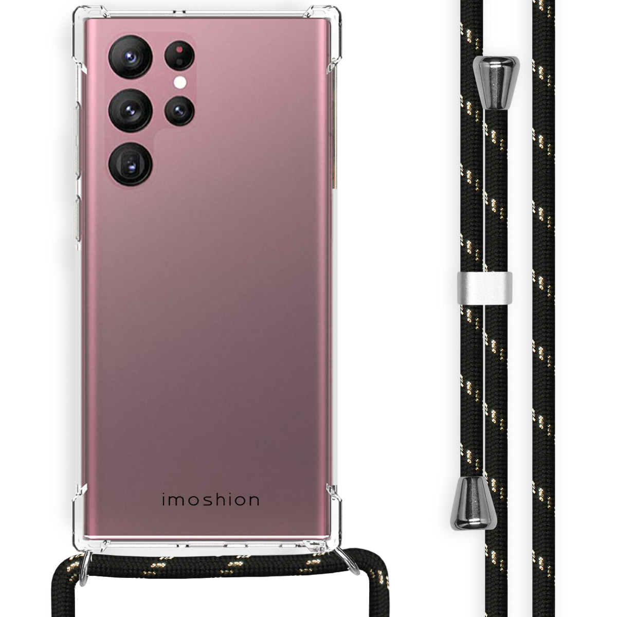 imoshion Transparentes Backcover mit Band für das Samsung Galaxy S22 Ultra - Schwarz & Gold