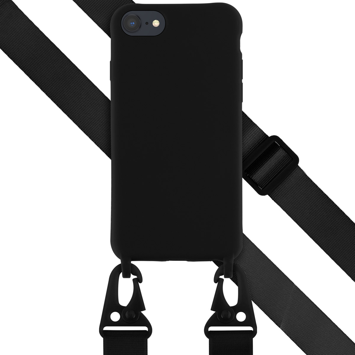 Selencia SilikonHülle mit abnehmbarem Band für das Apple iPhone SE (2022 / 2020) / 8 / 7 - Schwarz