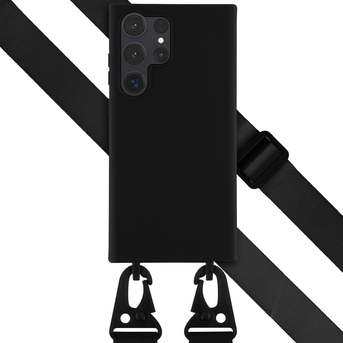 Selencia SilikonHülle mit abnehmbarem Band für das Samsung Galaxy S23 Ultra - Schwarz