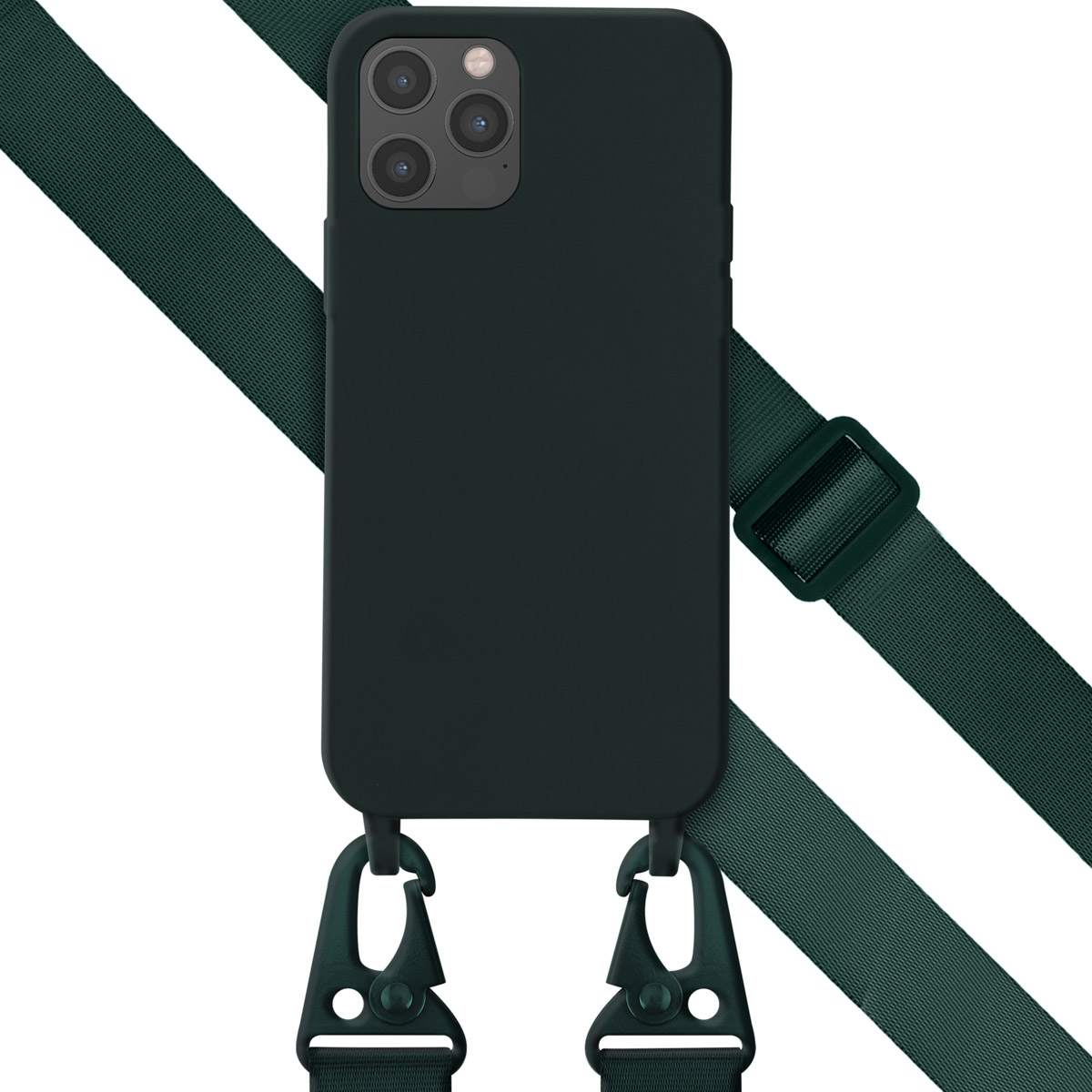Selencia SilikonHülle mit abnehmbarem Band für das Apple iPhone 12 (Pro) - Dunkelgrün