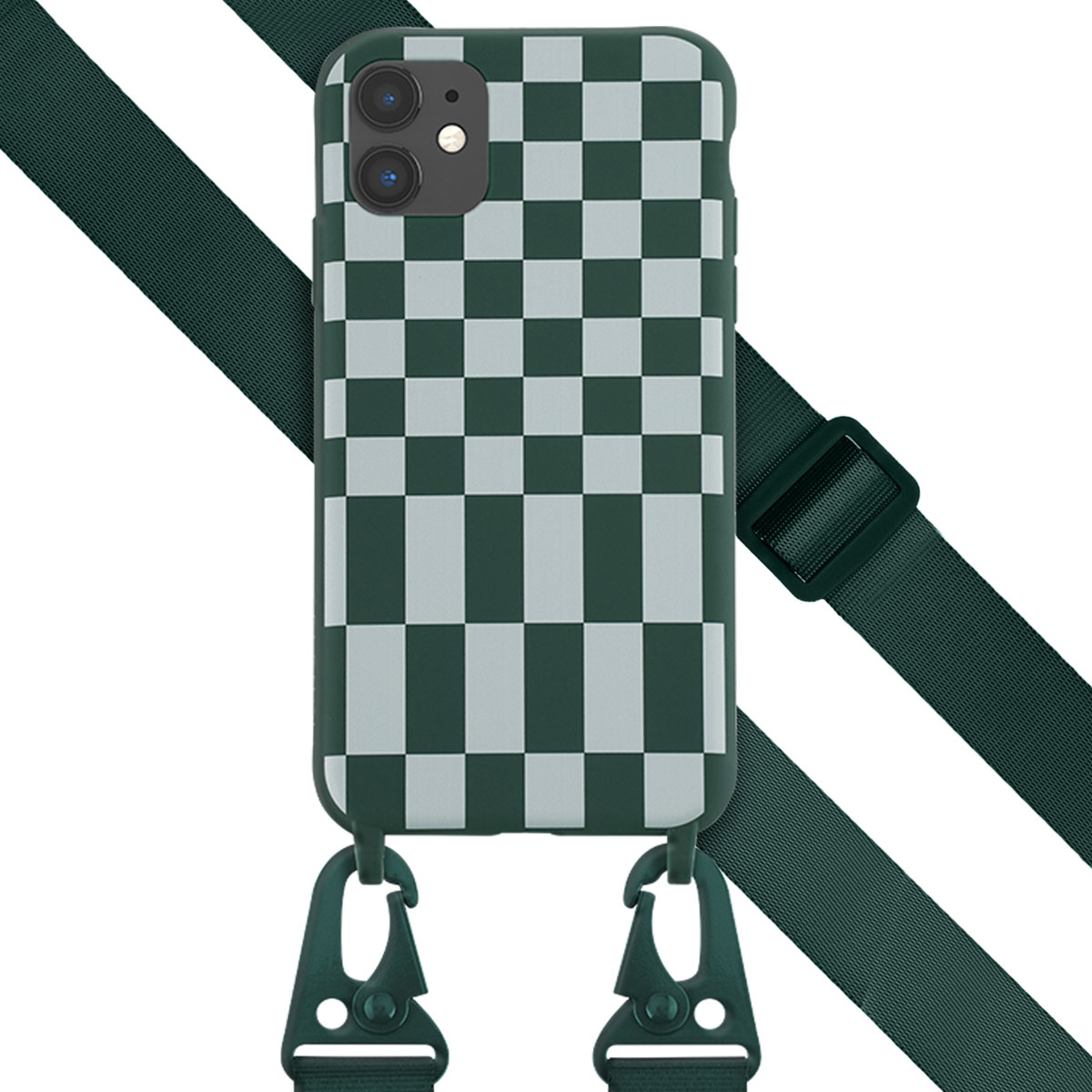 Selencia SilikonHülle design mit abnehmbarem Band für das Apple iPhone 11 - Irregular Check Green