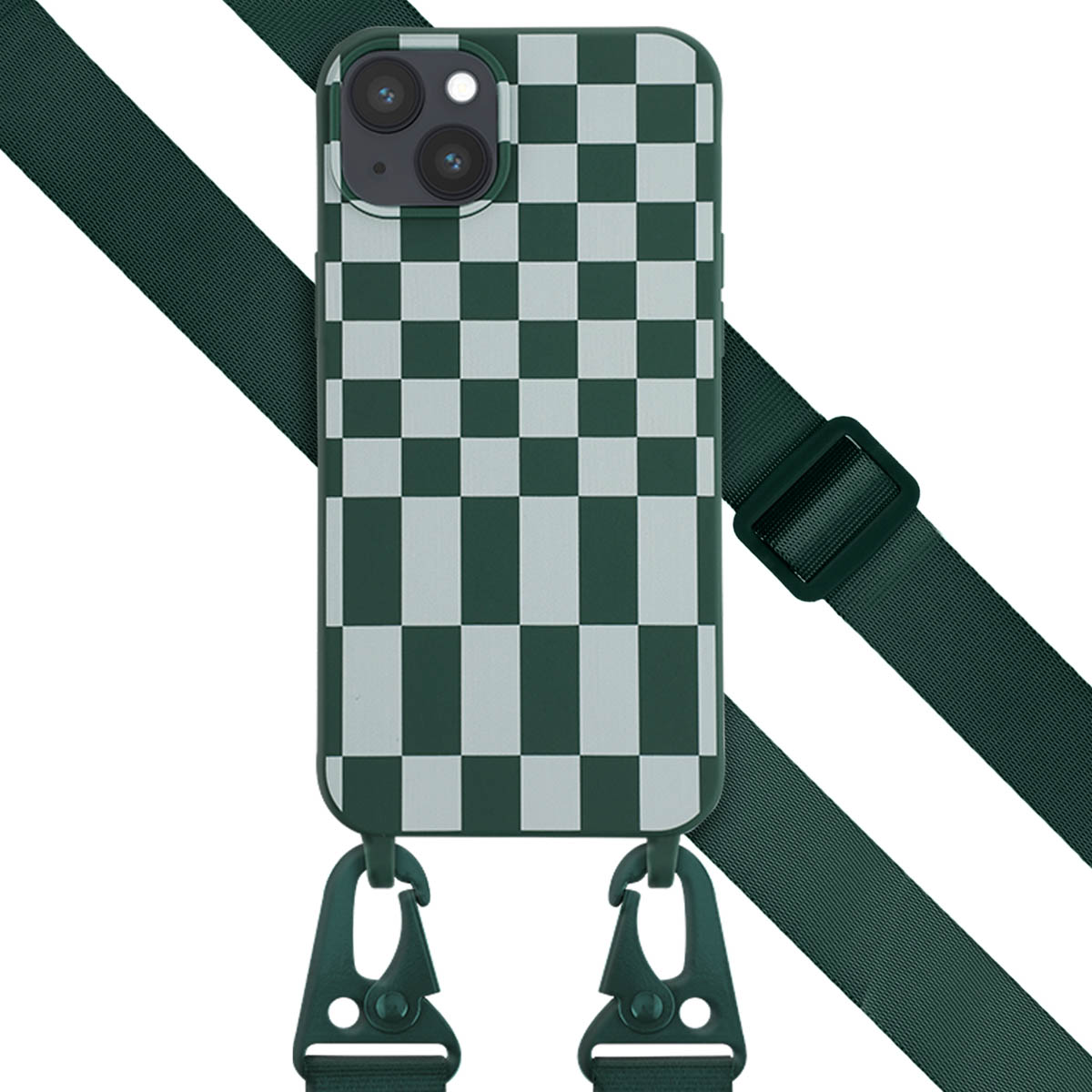 Selencia SilikonHülle design mit abnehmbarem Band für das Apple iPhone 14 Plus - Irregular Check Green