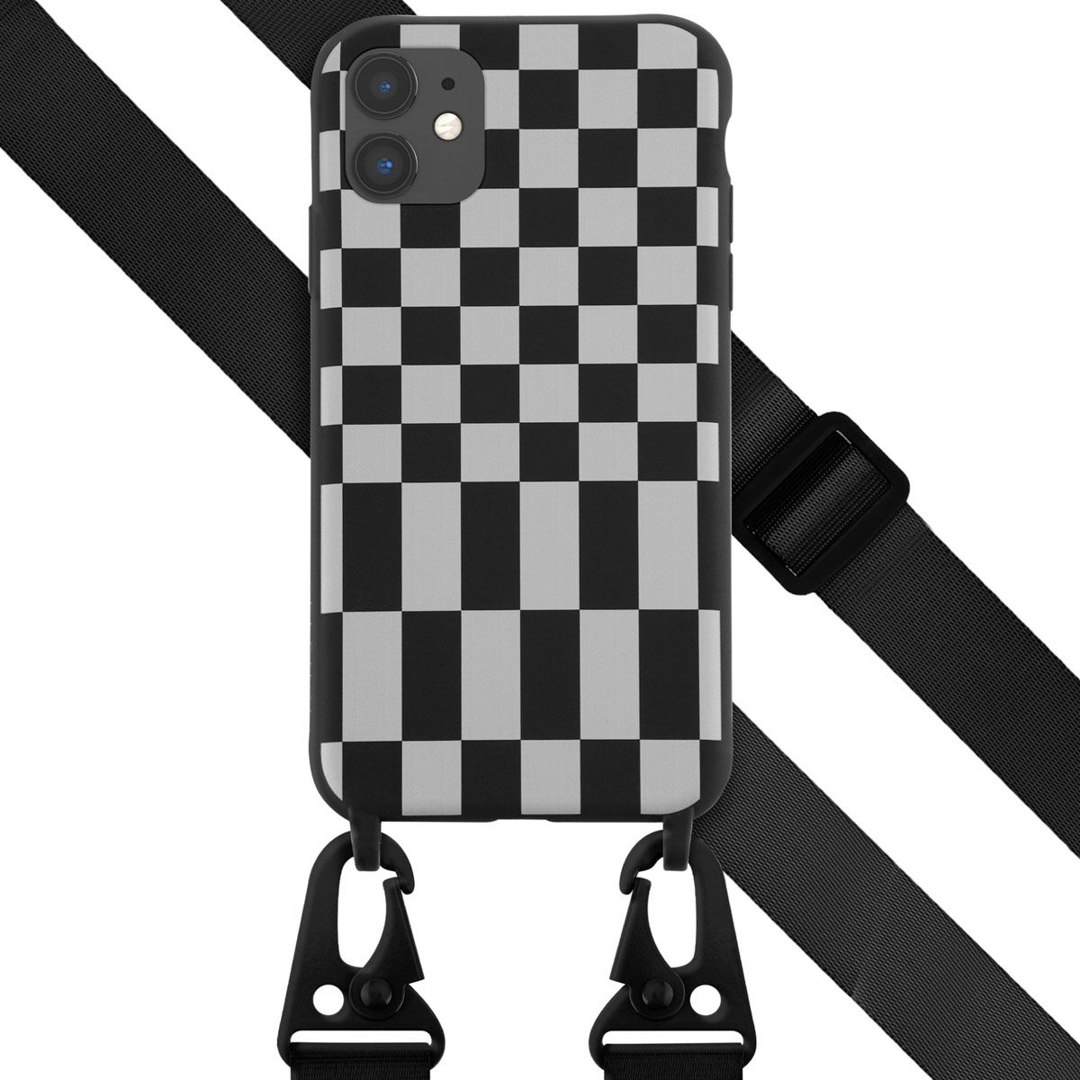 Selencia SilikonHülle design mit abnehmbarem Band für das Apple iPhone 11 - Irregular Check Black