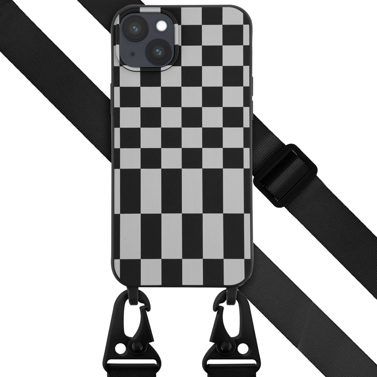 Selencia SilikonHülle design mit abnehmbarem Band für das Apple iPhone 14 Plus - Irregular Check Black