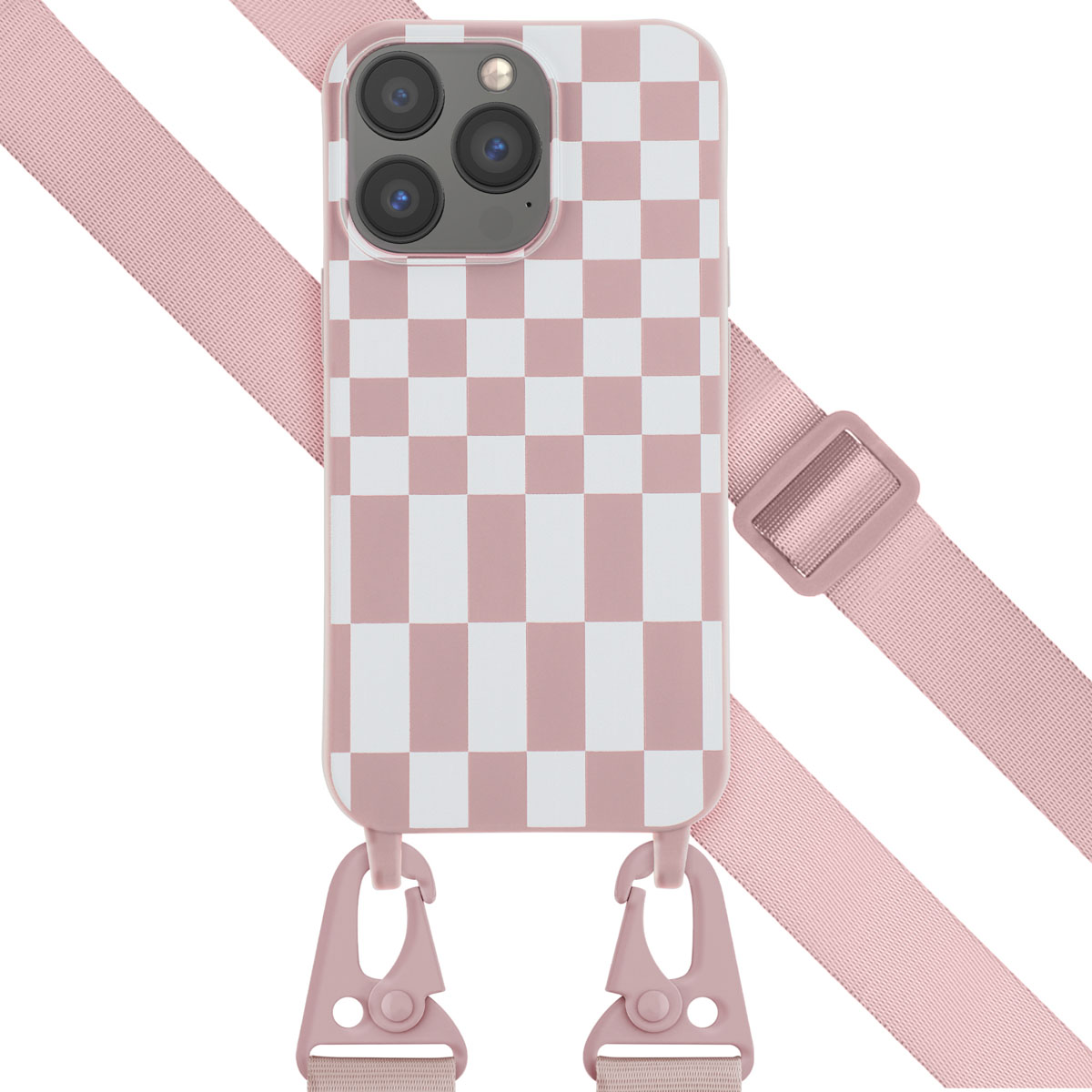 Selencia SilikonHülle design mit abnehmbarem Band für das Apple iPhone 13 Pro - Irregular Check Sand Pink