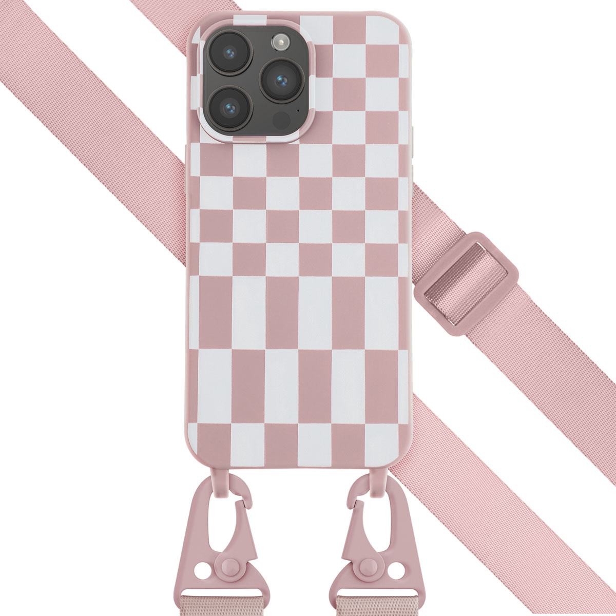 Selencia SilikonHülle design mit abnehmbarem Band für das Apple iPhone 14 Pro Max - Irregular Check Sand Pink