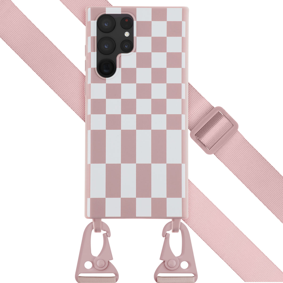 Selencia SilikonHülle design mit abnehmbarem Band für das Samsung Galaxy S22 Ultra - Irregular Check Sand Pink