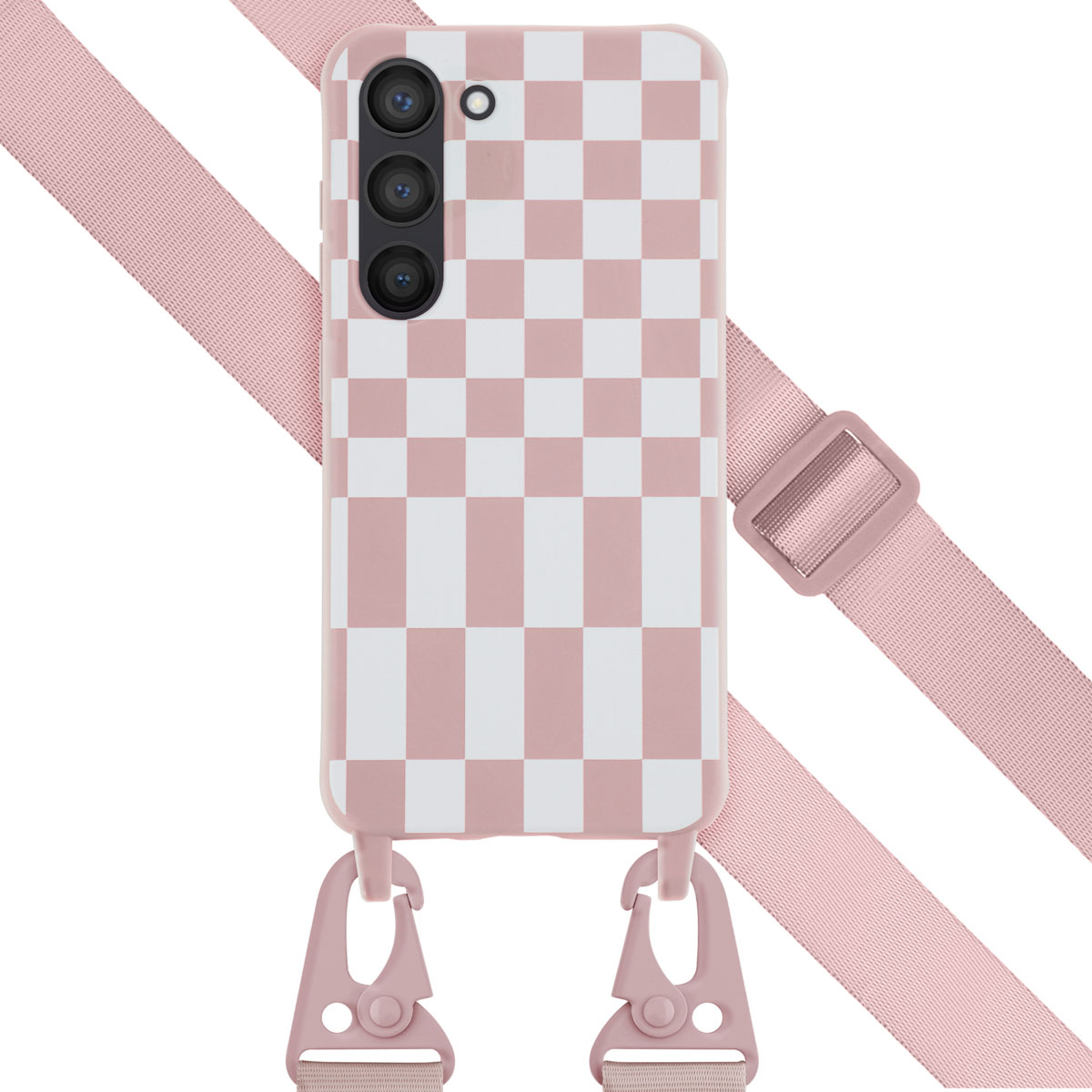 Selencia SilikonHülle design mit abnehmbarem Band für das Samsung Galaxy S23 - Irregular Check Sand Pink