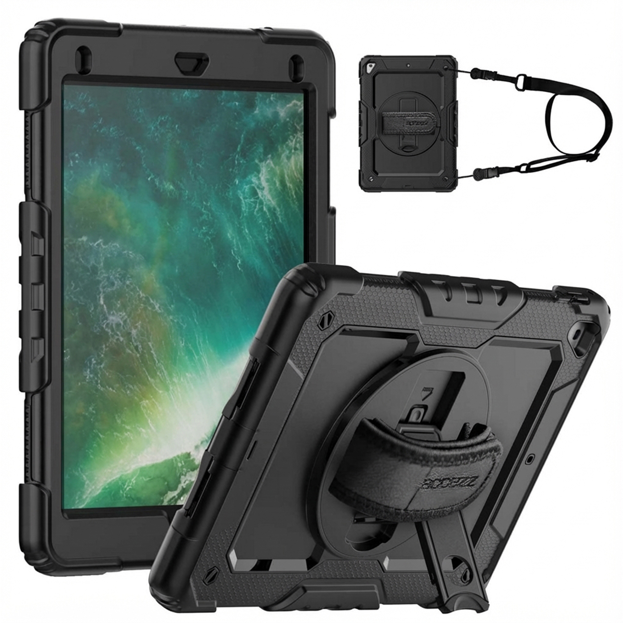 Accezz Robustes Back Cover mit Schultergurt für das Apple iPad 6 (2018) 9.7 Zoll / iPad 5 (2017) 9.7 Zoll - Schwarz