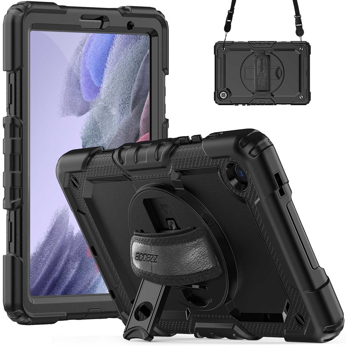 Accezz Robustes Back Cover mit Schultergurt für das Samsung Galaxy Tab A7 Lite - Schwarz