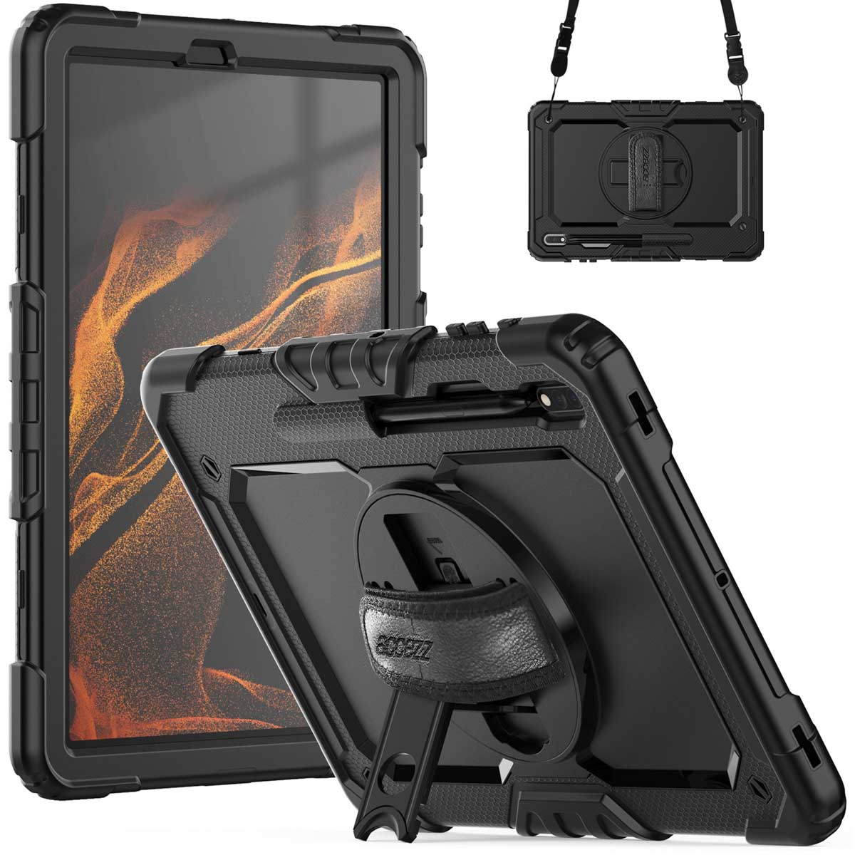 Accezz Robustes Back Cover mit Schultergurt für das Samsung Galaxy Tab S8 Plus / S7 Plus / S7 FE 5G - Schwarz