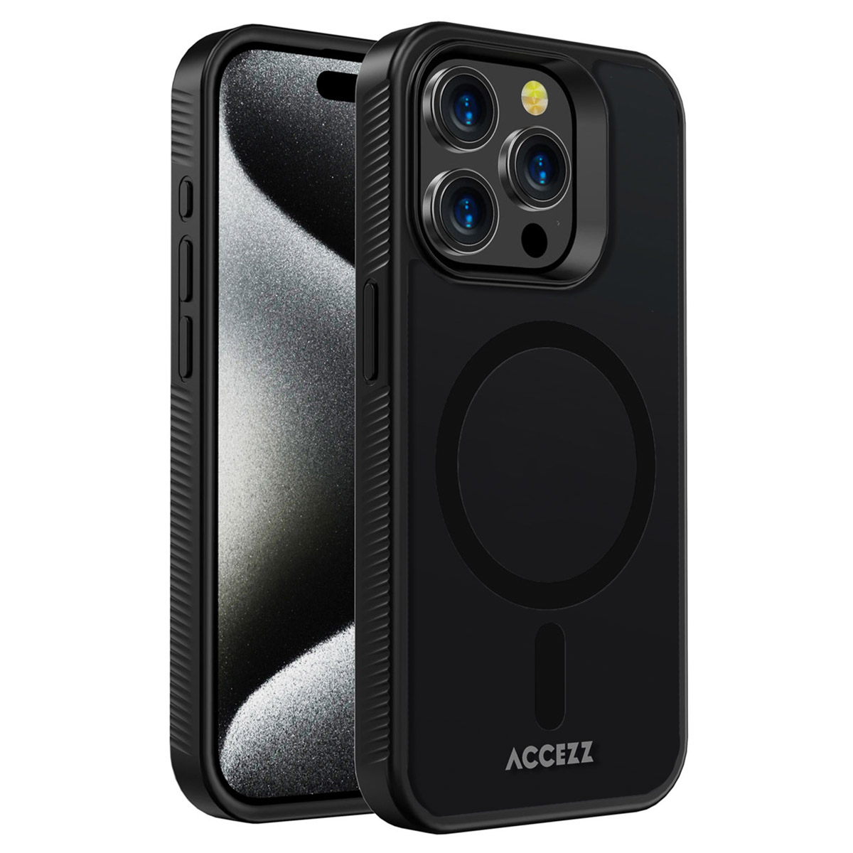 Accezz Rugged Frosted Back Cover mit MagSafe für das Apple iPhone 15 Pro Max - Schwarz
