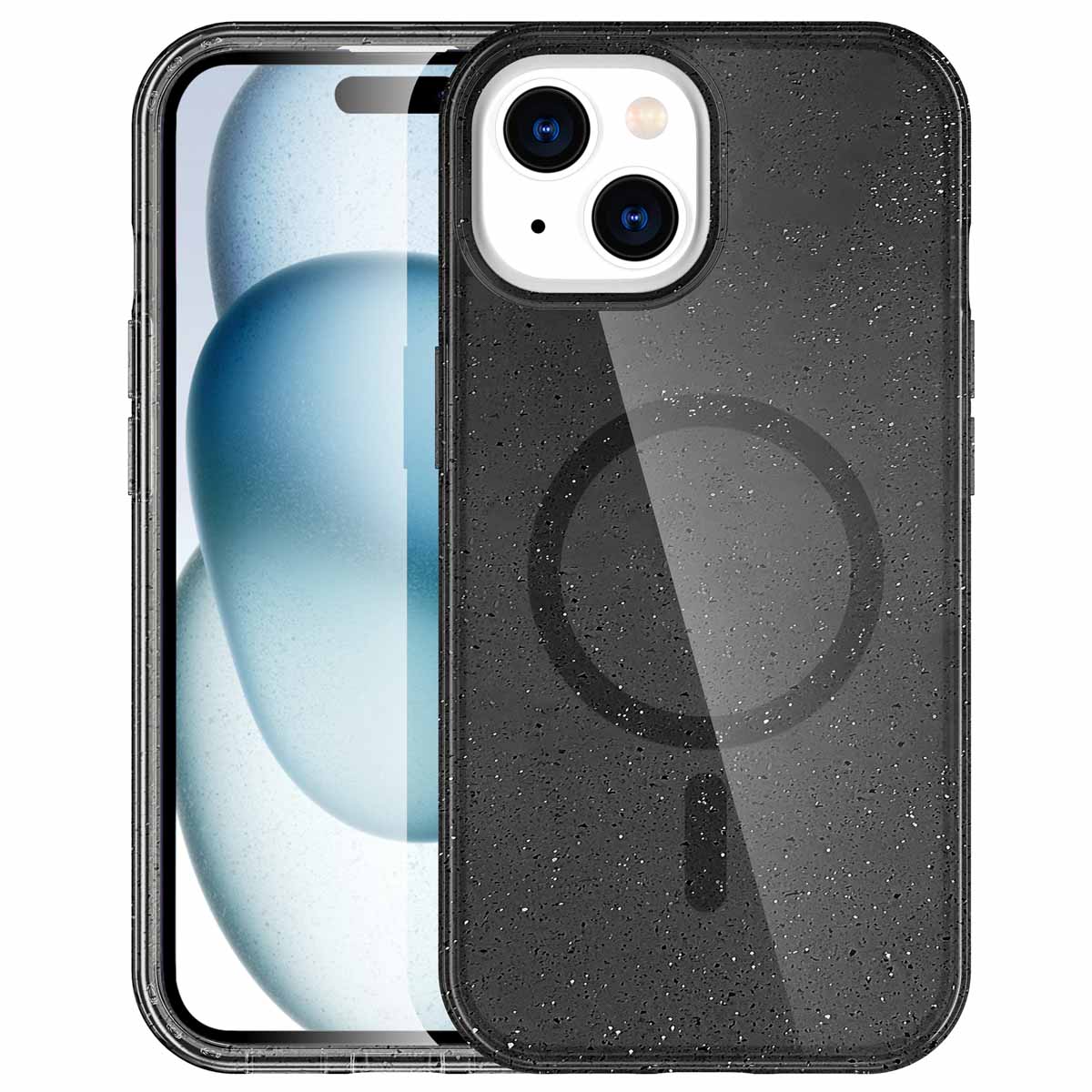 imoshion Sparkle Back Cover mit MagSafe für das Apple iPhone 15 - Glitter Schwarz