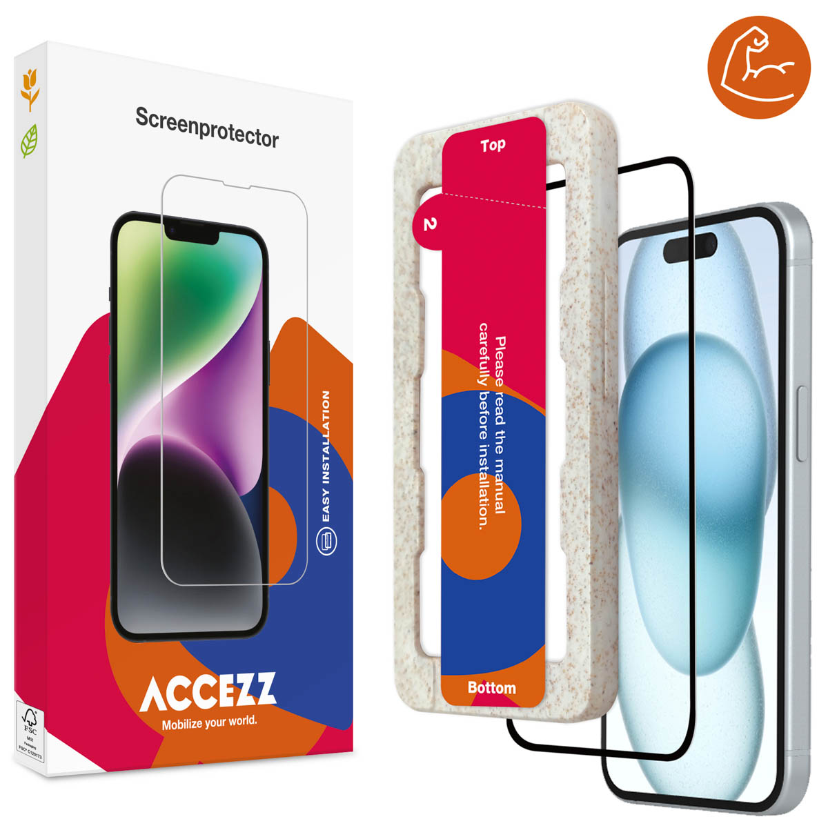 Accezz Dreifach starke Full Cover Schutzfolie mit Applikator für das Apple iPhone 14 Pro Max / 15 Plus / 16 Plus - Transparent