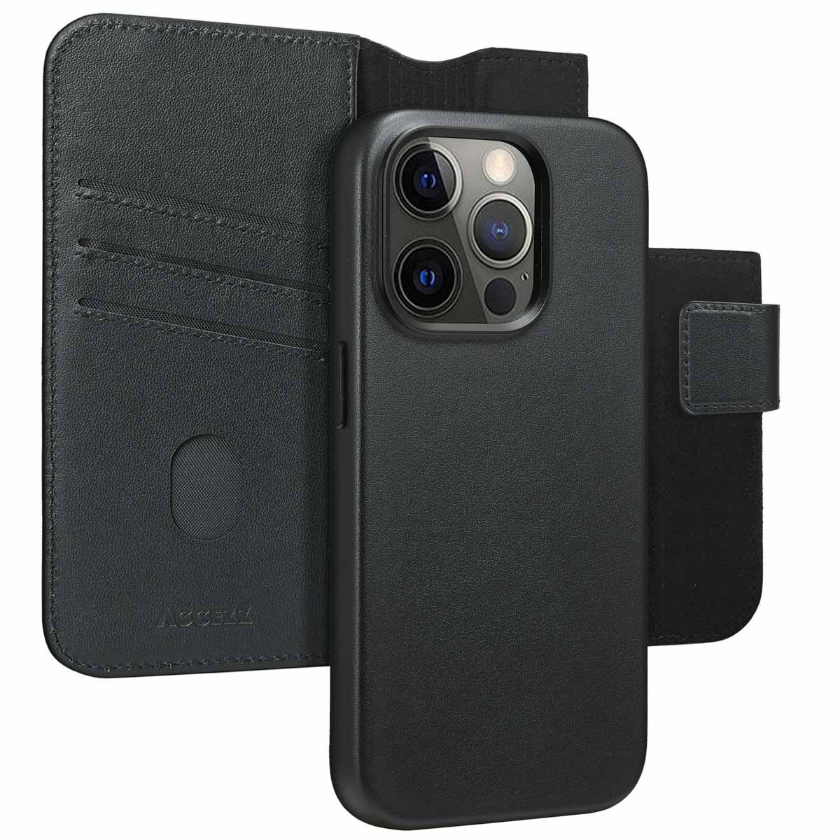 Accezz 2-in-1 Klapphülle aus Leder mit MagSafe für das Apple iPhone 15 Pro - Onyx Black