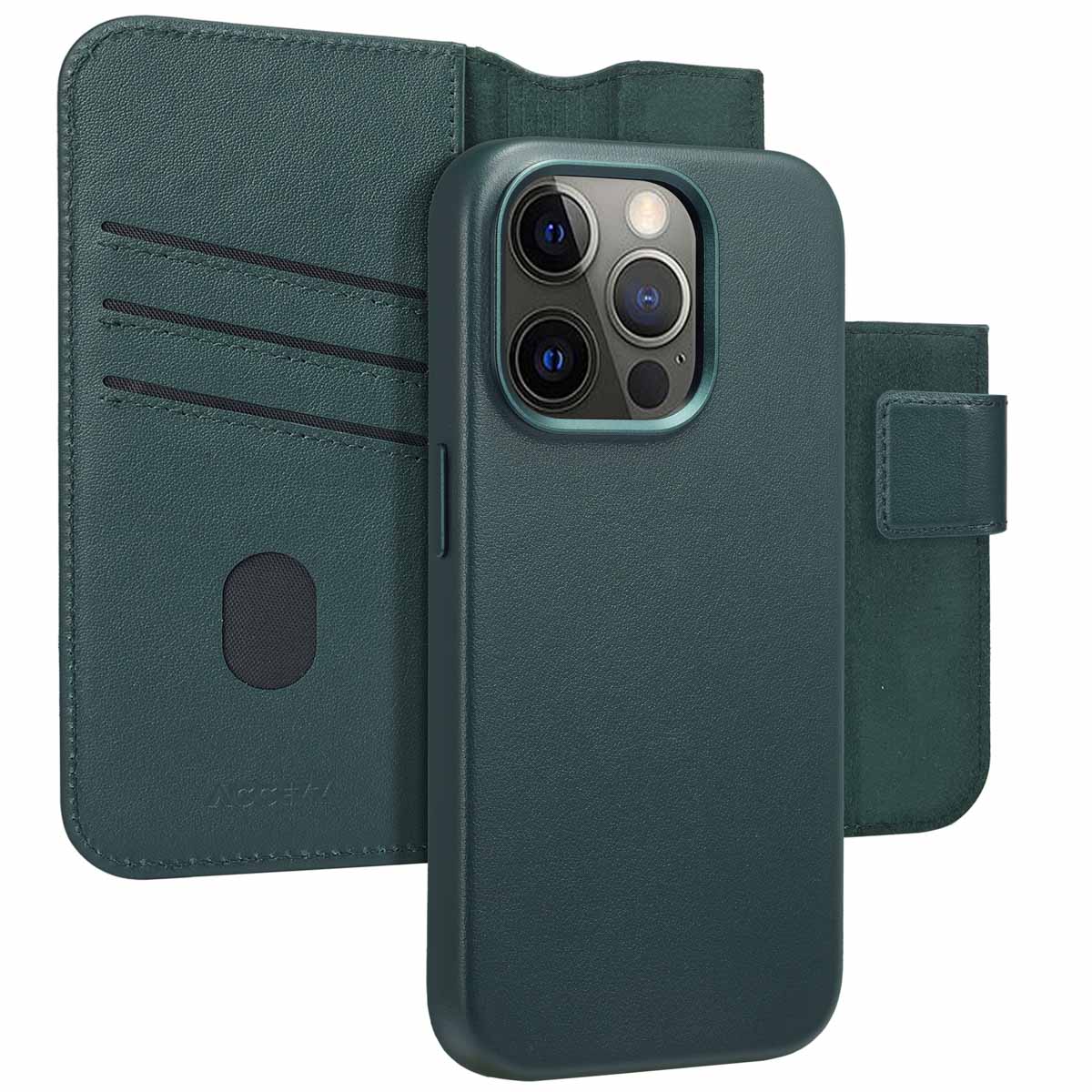 Accezz 2-in-1 Klapphülle aus Leder mit MagSafe für das Apple iPhone 15 Pro - Cedar Green