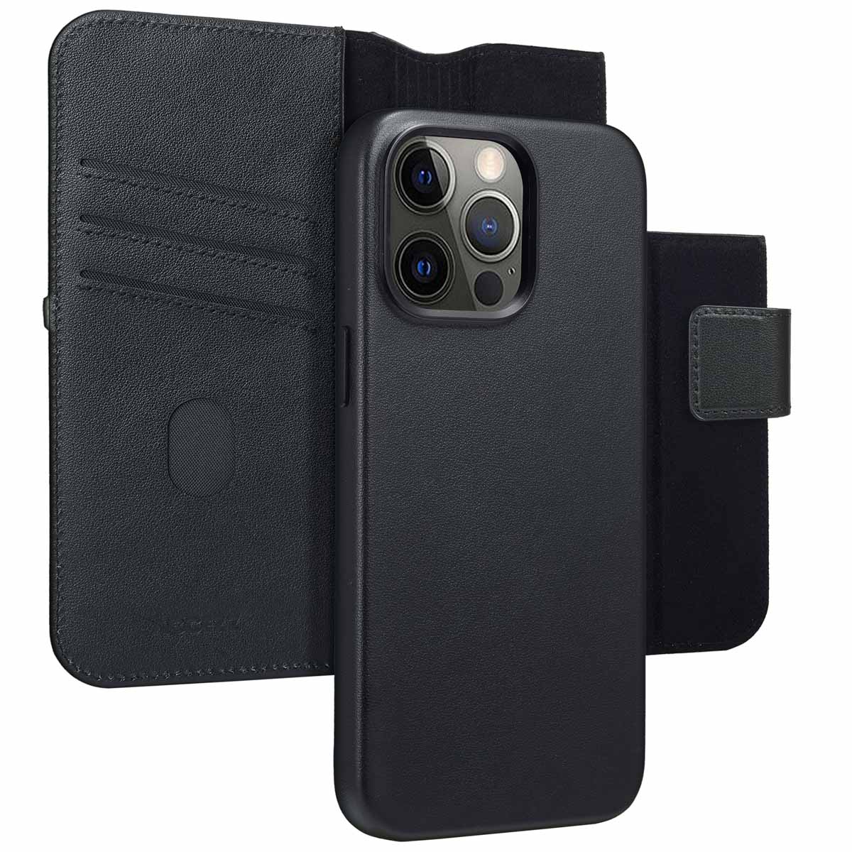 Accezz 2-in-1 Klapphülle aus Leder mit MagSafe für das Apple iPhone 15 Pro Max - Onyx Black