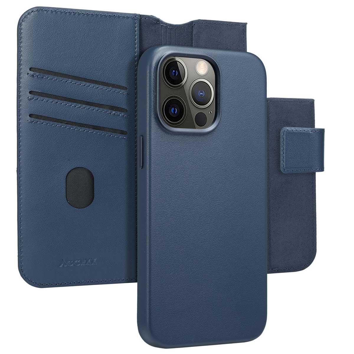 Accezz 2-in-1 Klapphülle aus Leder mit MagSafe für das Apple iPhone 15 Pro Max - Nightfall Blue