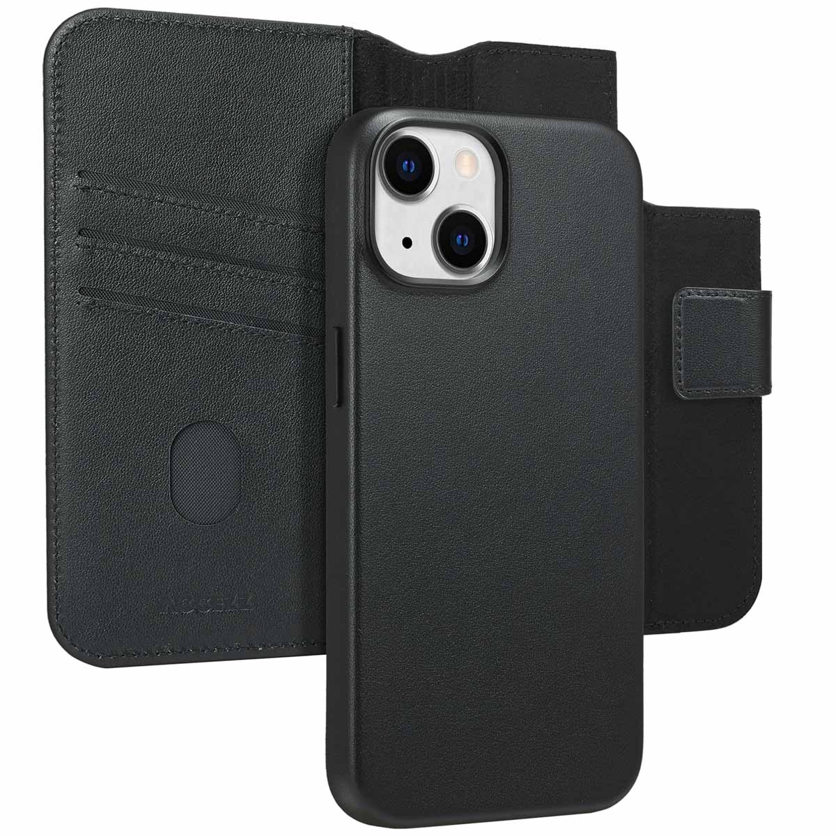 Accezz 2-in-1 Klapphülle aus Leder mit MagSafe für das Apple iPhone 14 - Onyx Black