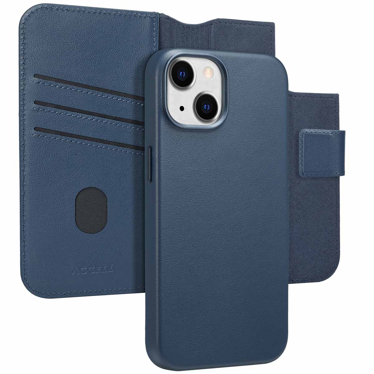 Accezz 2-in-1 Klapphülle aus Leder mit MagSafe für das Apple iPhone 14 - Nightfall Blue