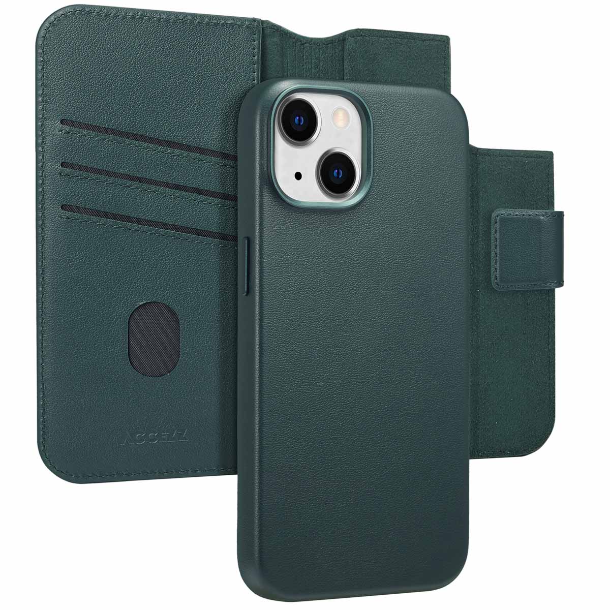 Accezz 2-in-1 Klapphülle aus Leder mit MagSafe für das Apple iPhone 14 - Cedar Green