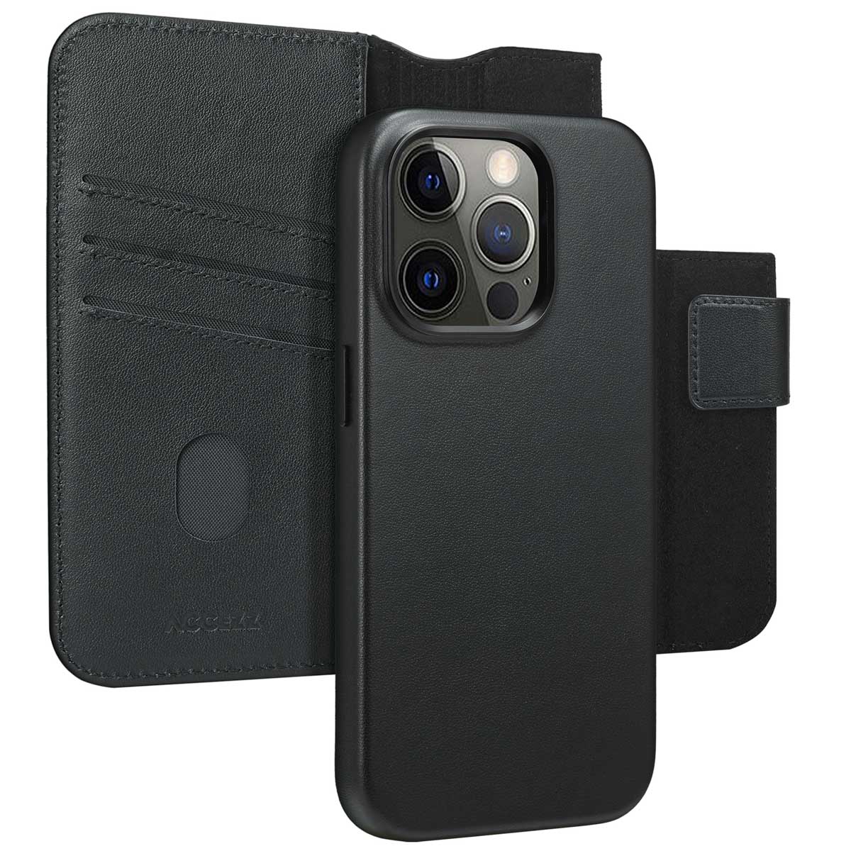 Accezz 2-in-1 Klapphülle aus Leder mit MagSafe für das Apple iPhone 14 Pro - Onyx Black