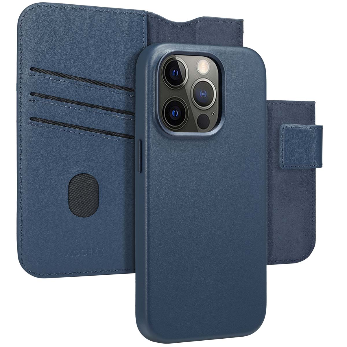 Accezz 2-in-1 Klapphülle aus Leder mit MagSafe für das Apple iPhone 14 Pro - Nightfall Blue